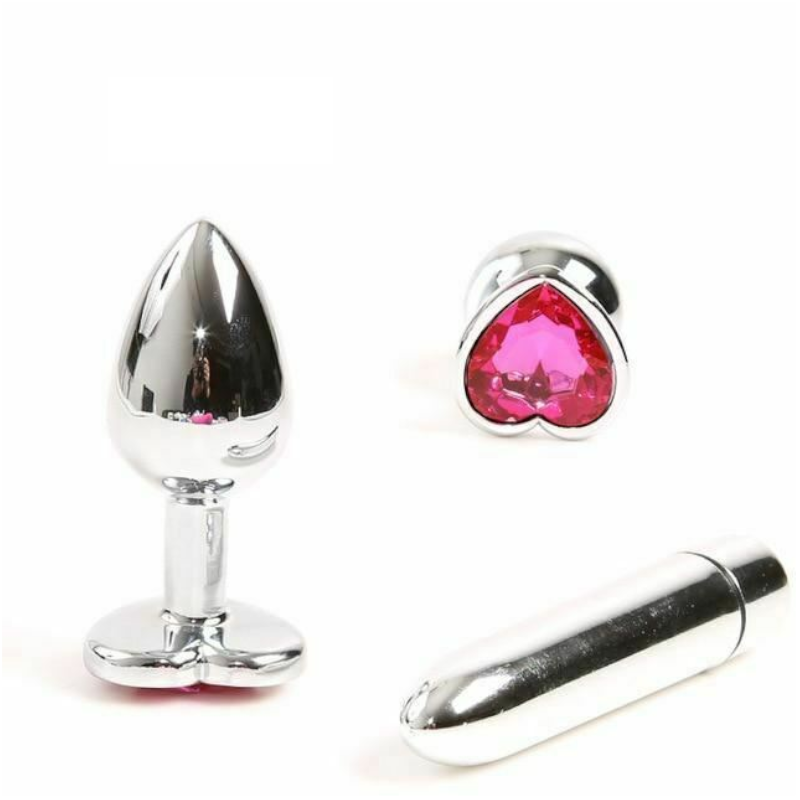 Pink Heart Crystal Jewel Metal Butt Plug Three Size Mini Vibrator Anal Training