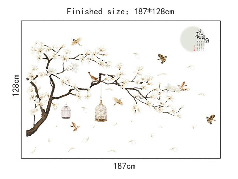 187 X 128Cm Big Size Tree Wall Stickers Birds Flower Bedroom Decor