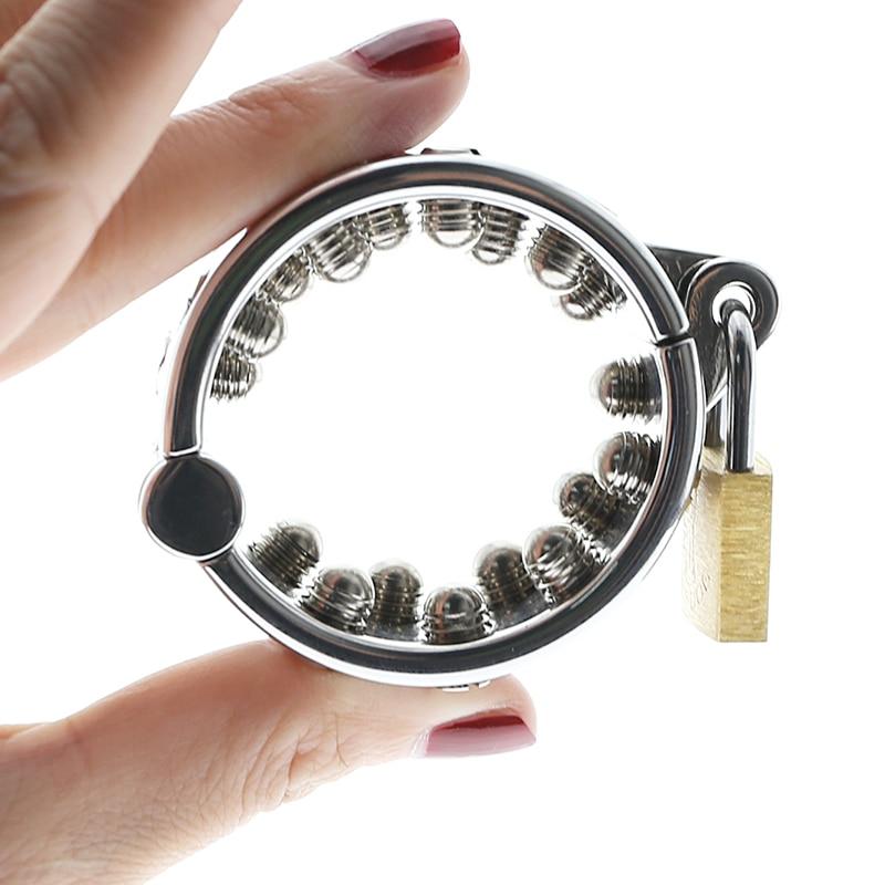 Round Spike Metal Cock Ring Scrotum Pendant Male Bdsm Chastity Device
