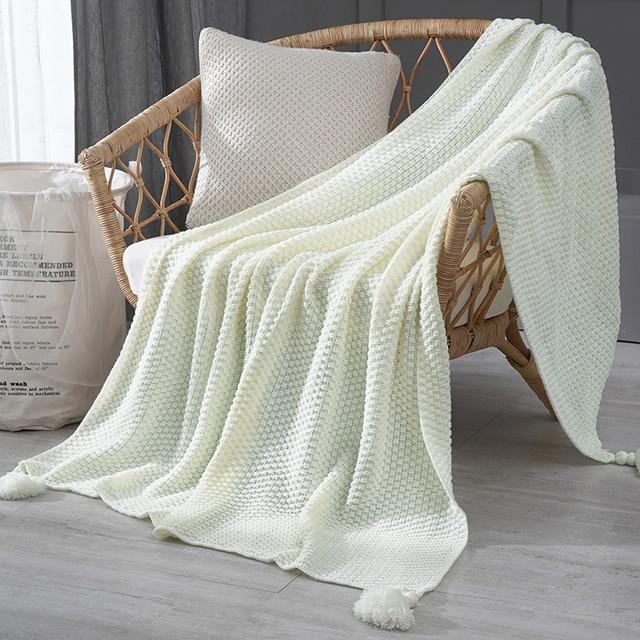 Tasseled Knit Throw Blanket Decor