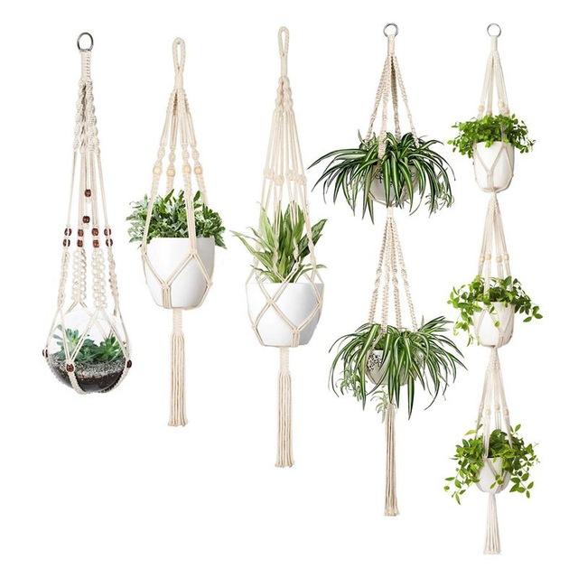 Set Of 5 Macrame Plant Hangers Cotton Rope Hanging Planters Decor