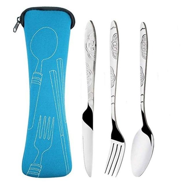 3Pcs / Set Camping Travel Stainless Steel Cutlery With Bag