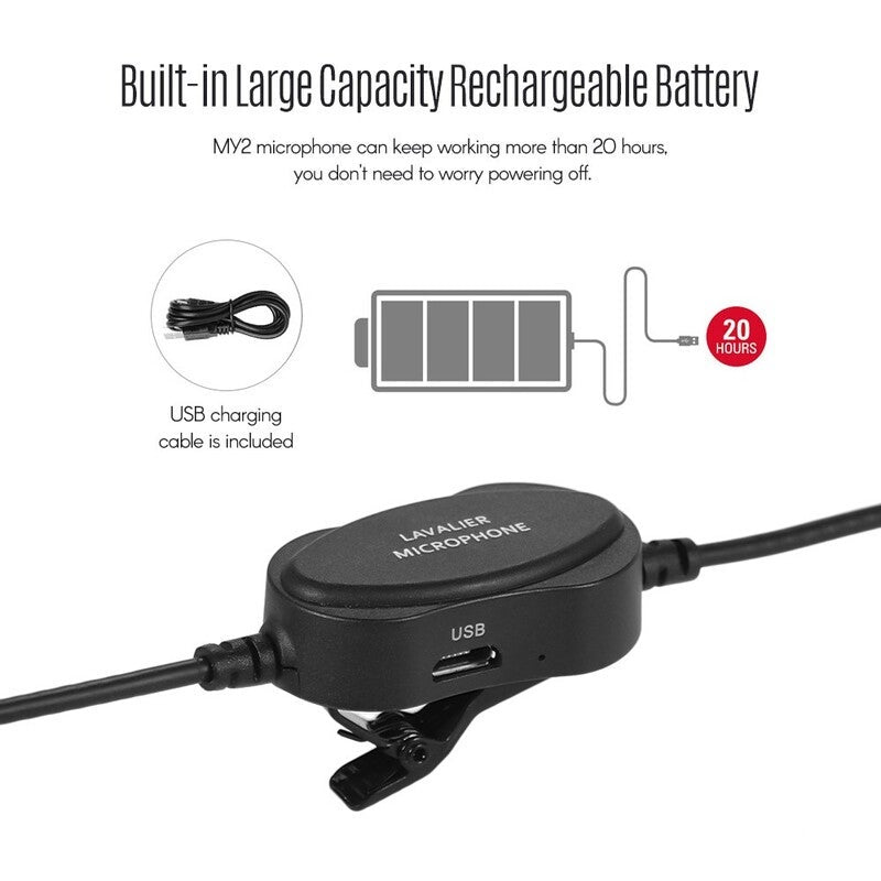 Professional 3.5Mm Recording Condenser Lavalier Microphone Black