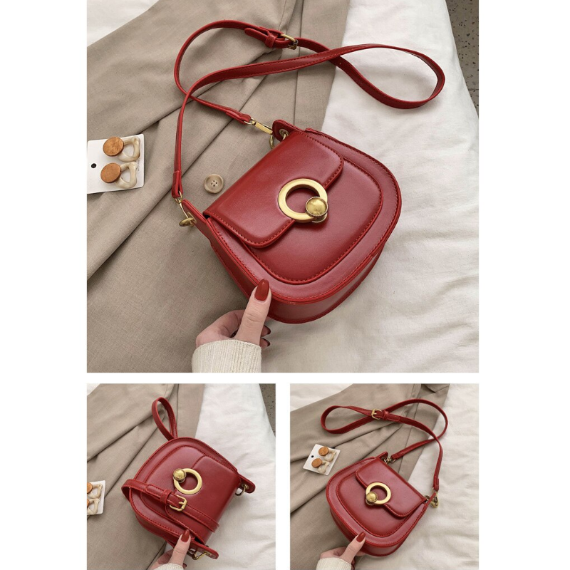 Pu Leather Saddle Fashion Shoulder Simple Bag Lady Solid Colour Handbags