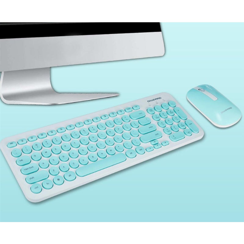 Retro Silent Keyboard 2.4G Wireless Mouse Set Blue