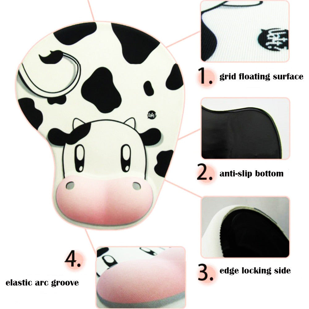 Cartoon Cow Ergonomic Wrist Rest Mouse Pad