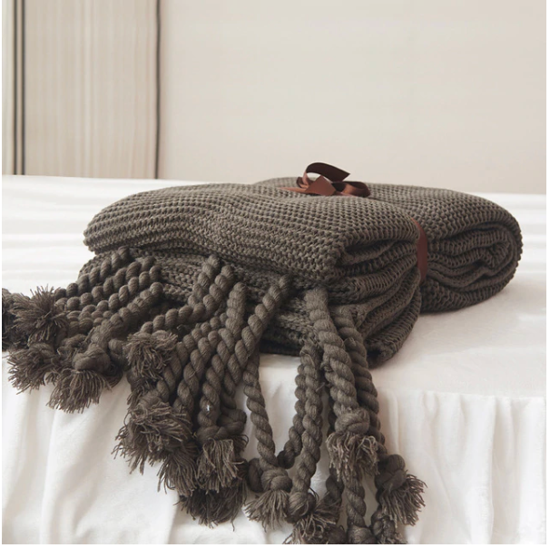 1 Sets of Hod Health & Home 1 Sets Of Long Tassel Knitted Blanket Throw
