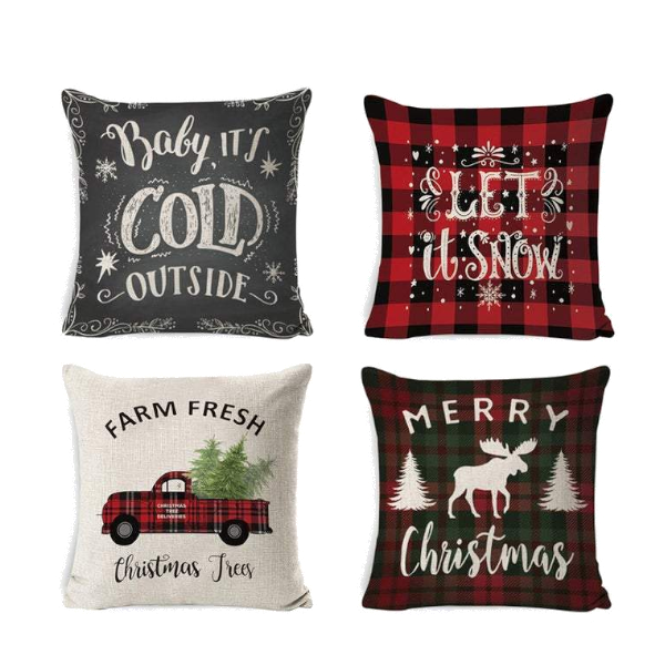 Set Of 4 Christmas Printed Cushion Covers Decor