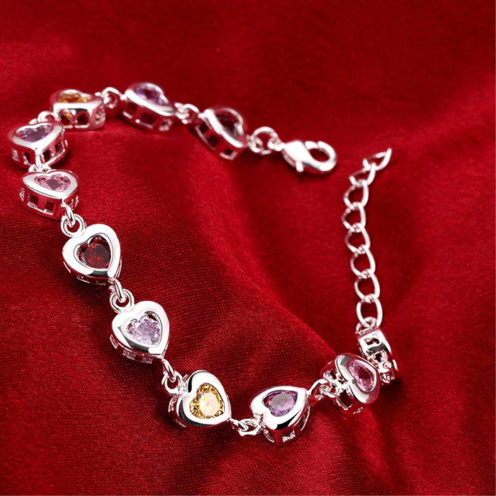 Veile Studios Multi Coloured Heart Shaped Crystal Stone Jewellery Fashion Bangles Bracelet