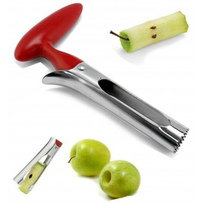 Stainless Steel Fruit Core Remover Sharp Serrated Blade Premium Kitchen Utensil Red