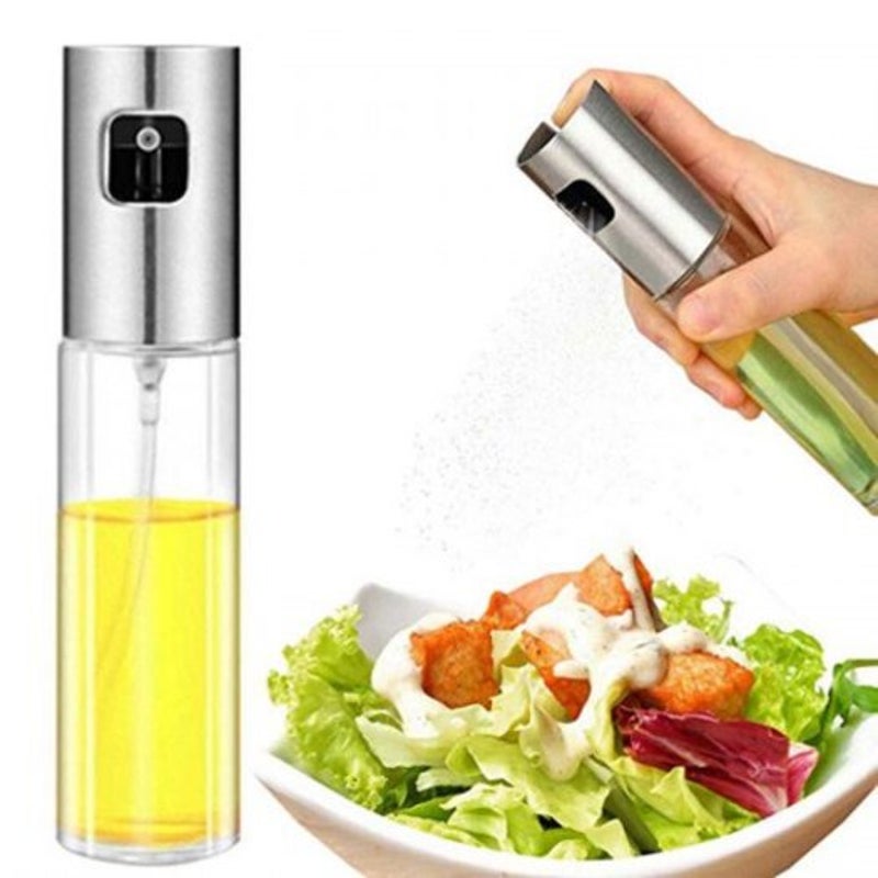 Stainless Steel Oil Spray Glass Bottle Vinegar Salad Barbecue Silver