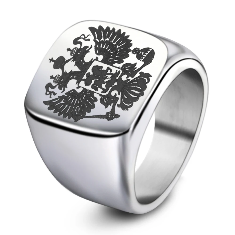 Veile Studios Steel Soldier Double Headed Eagle Men Fashion Jewelry Coat Of Arms The Russian Signet Ring