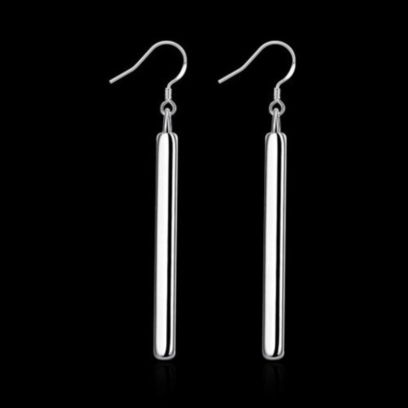 Straight Geometric Silver Earrings