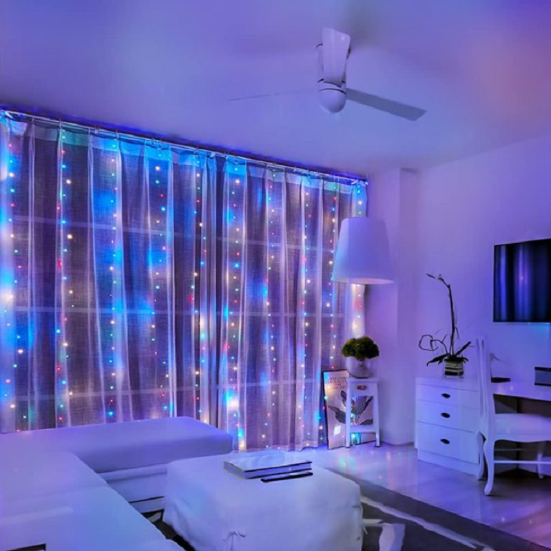 3X3m Usb Remote Control Copper Wire Curtain String Lights 300 Leds Multicolour