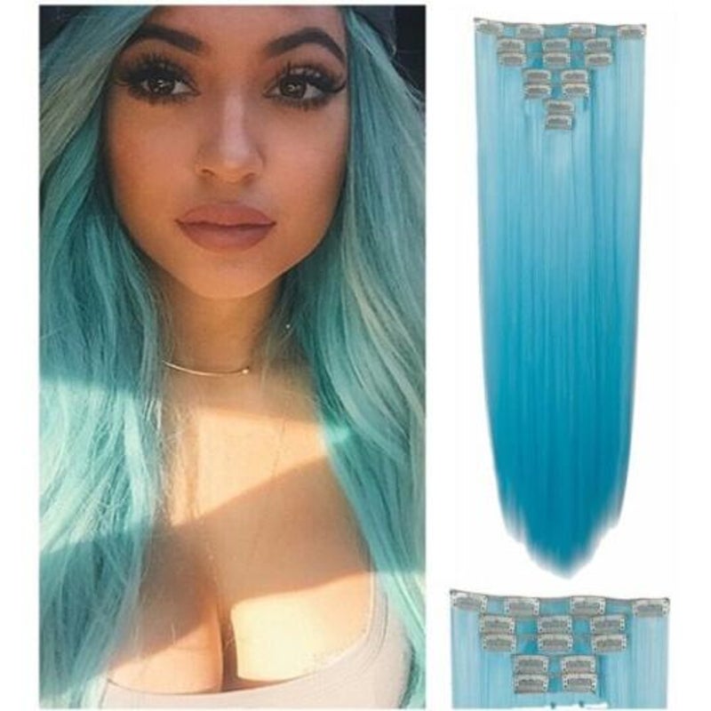 D3000 Long Straight Hair Extensions Blue 50Cm