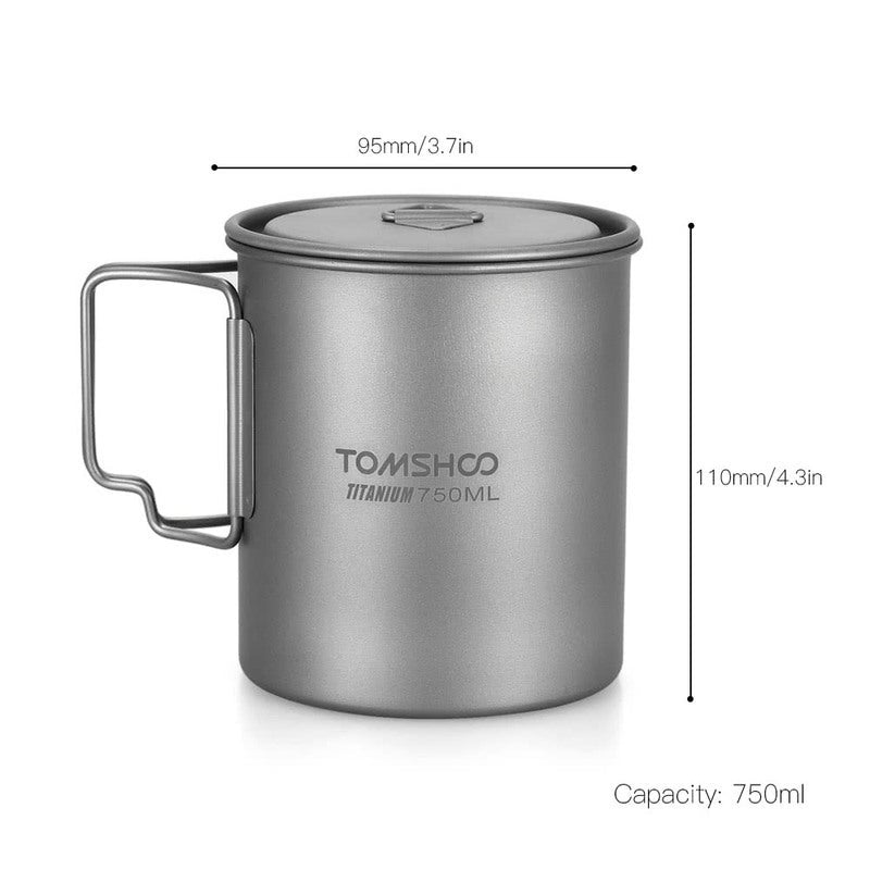 Ultralight 750Ml Titanium Cup Outdoor Portable Camping Picnic Water Mug With Foldable Handle