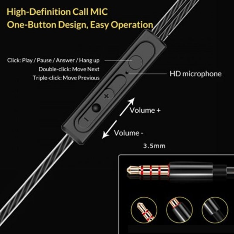 Wired Earphone For Phone Dual Driver Hifi Stereo In Headset 3.5Mm Sport Running Earphones Black