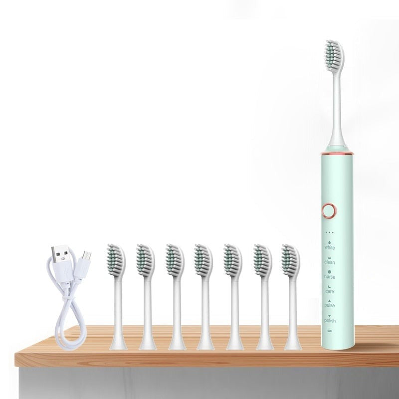 Ultrasonic Electric Toothbrush Rechargeable Usb For Adults Sonic Automatic Brush Whitening Oral Hygiene 8 Replacement He