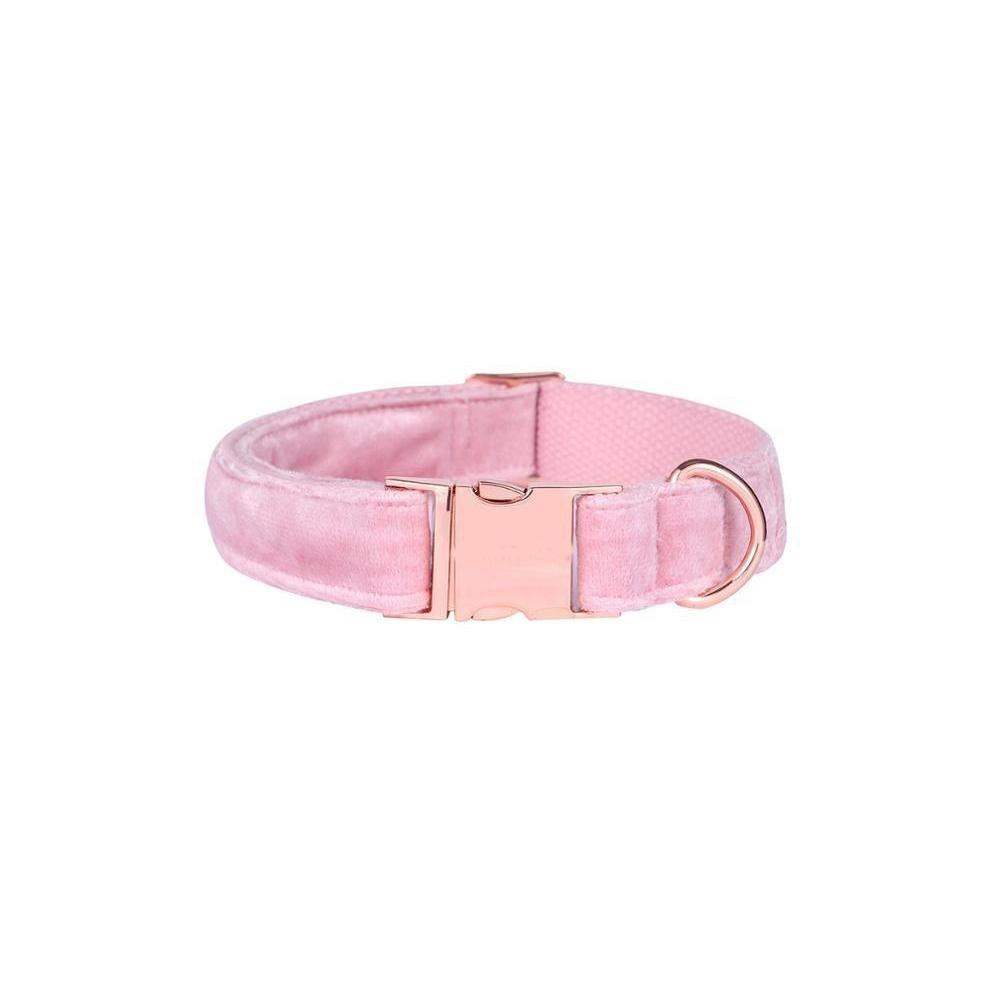 Pink Candy Velvet Dog Collar Leash Set