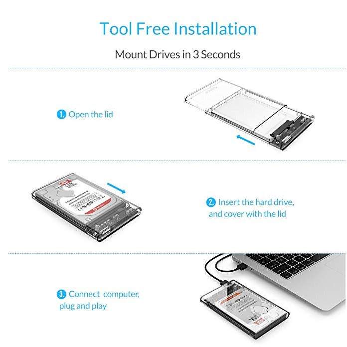 Portable External Hard Drives Usb 3 Enclosure Casing For 2.5 Inch 7Mm / 9.5Mm Sata Hdd Ssd Support Uasp Iii Max 2Tb Tool