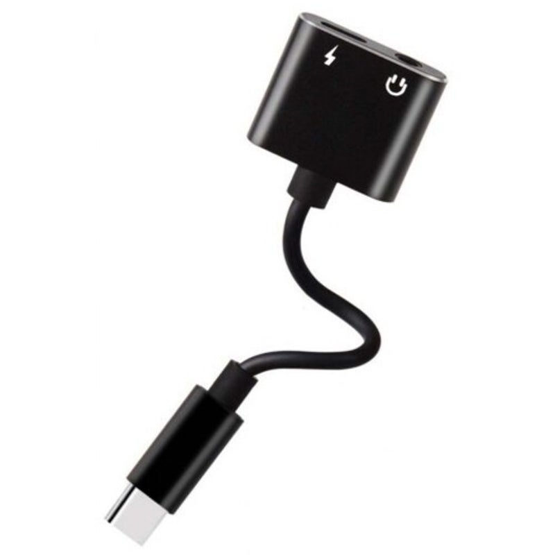 Usb Type C To 3.5 Mm And Charger 2 In 1 Headphone Audio Jack Cable Adapter Black