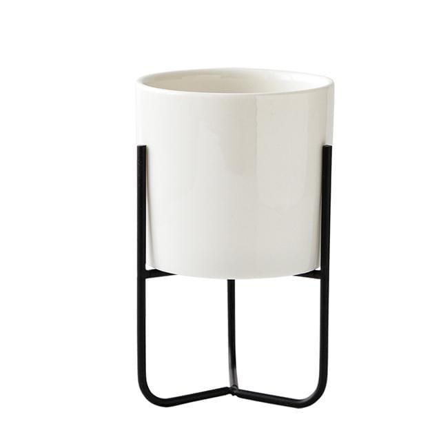 Ceramic Trinity Pot On Metal Plant Stand Nordic Home Decor