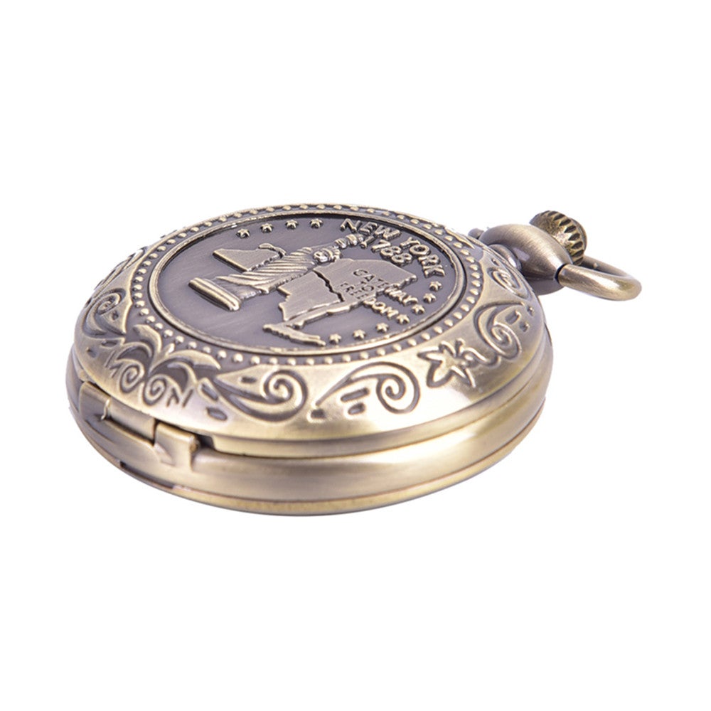 Bronze Compass Design Pocket Watch Retro Men's Women's Statue Of Liberty