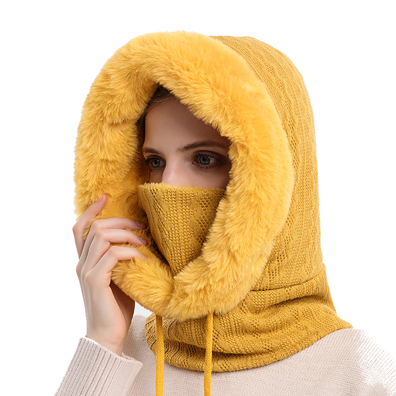 Winter Thick Plush Hat With Scarf Windproof Warm Knit Hats Hooded For Women Uni