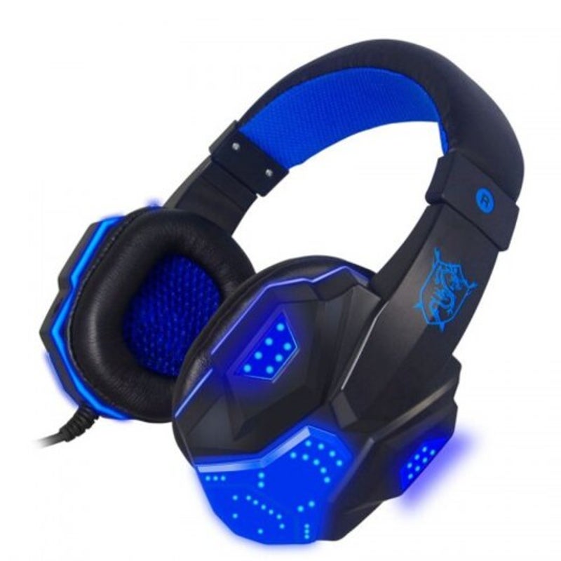 Wired Gaming Headset Stereo Headphone Earphone With Led Light Mic For Pc Laptop Blue