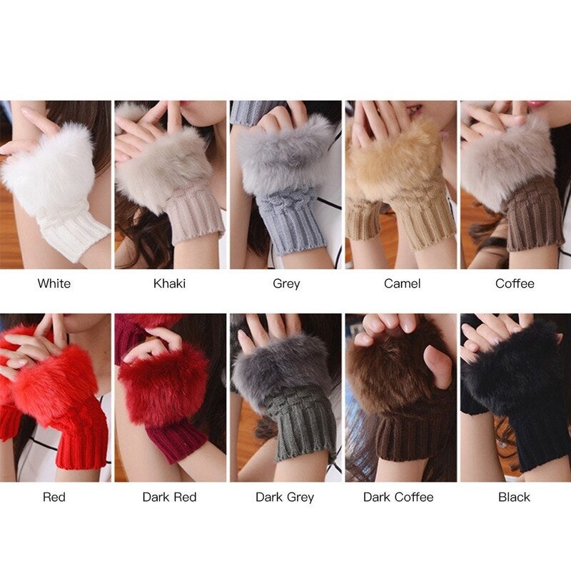 Women Winter Elegant Mitten Gloves Grey
