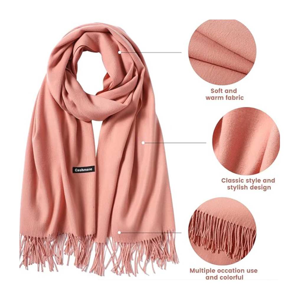 Women's Cashmere Silk Scarf Winter Warm Long Thickened Pure Shawl Pink