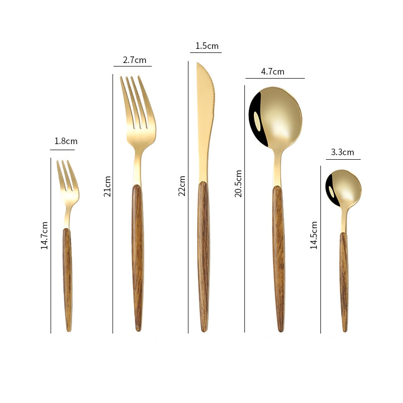 Stainless Steel Gold Dinnerware Cutlery Set Handle Fork Spoon Knife