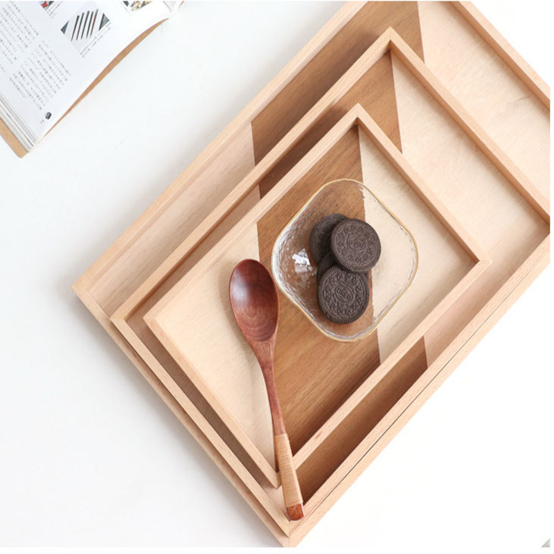 Rectangular Natural Wood Tray Food Fruit Candy Tea Coffee Plates Dishes Storage