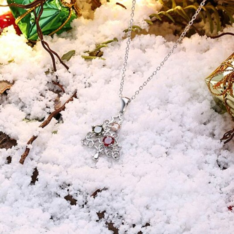 Zircon Christmas Necklace Tree Star Colorful Zirconium Silver