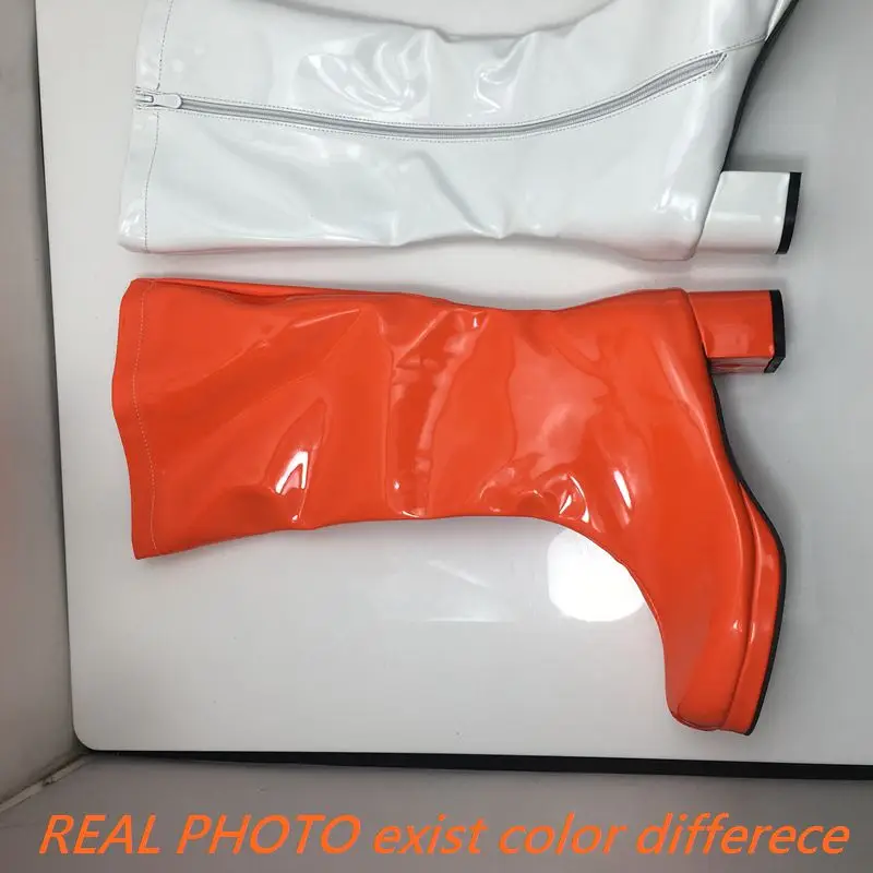 Reave Cat Autumn Candy Sweet Knee-High Boots Round Toe Square Heel Pu Zipper Big Size 33-46 Yellow Green Purple Orange S