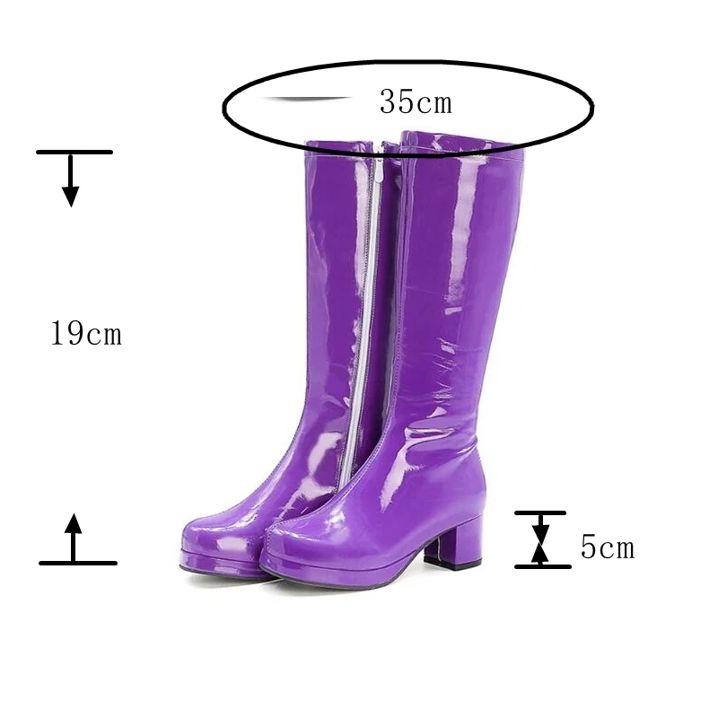 Reave Cat Autumn Candy Sweet Knee-High Boots Round Toe Square Heel Pu Zipper Big Size 33-46 Yellow Green Purple Orange S
