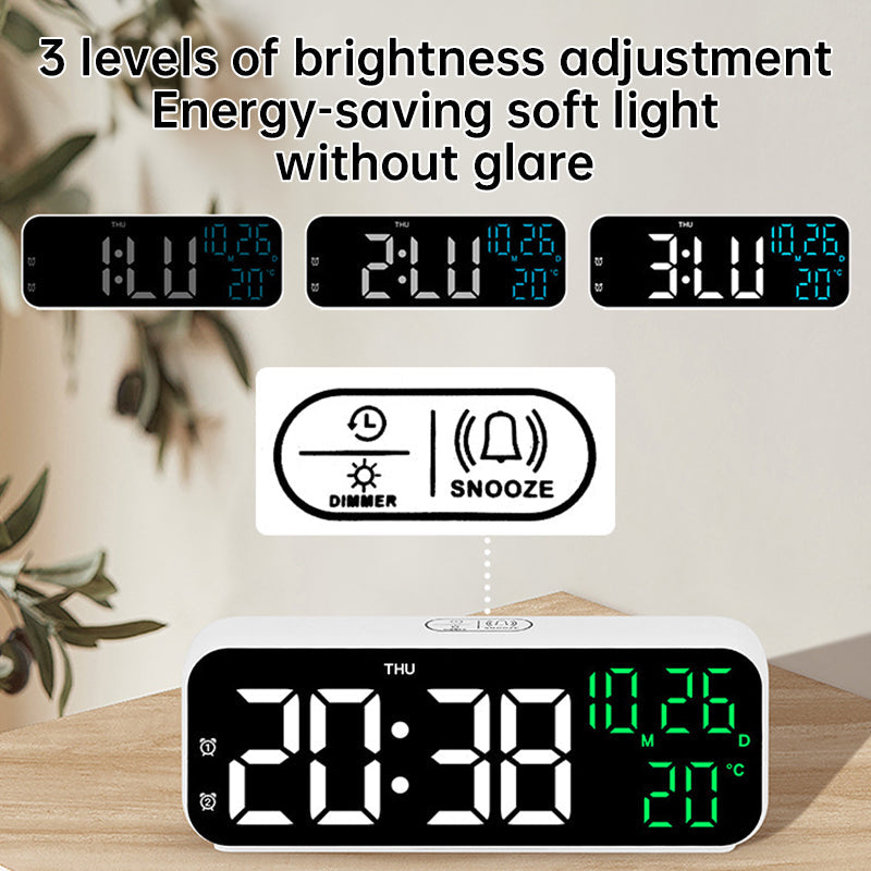 Digital Alarm Clock With Temp Date Week. Night Mode. Voice Controlled. 12/24H Led