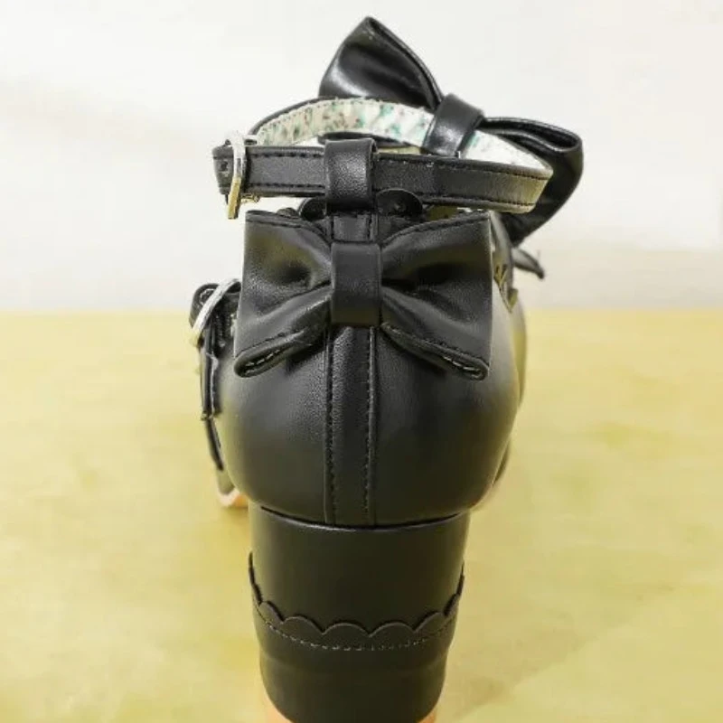 Reave Cat Women Mary Janes Pumps Cute Bowtie Princess Lolita Shoes Ladies Square High Heel Wedding Cosplay Big Size 48