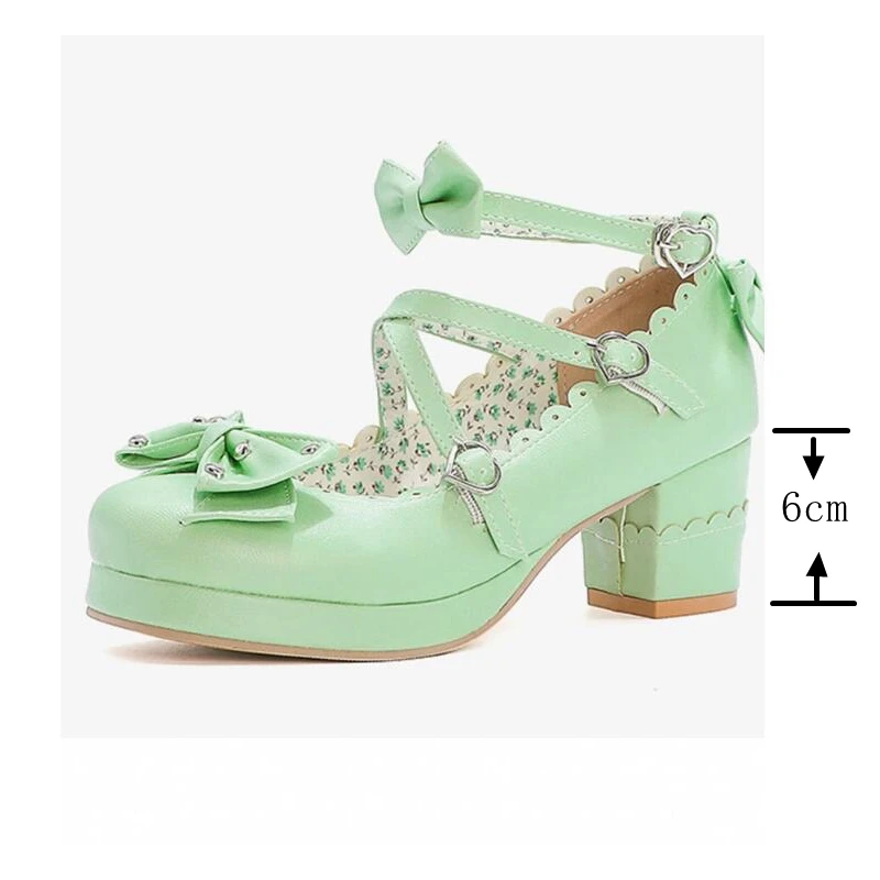 Reave Cat Women Mary Janes Pumps Cute Bowtie Princess Lolita Shoes Ladies Square High Heel Wedding Cosplay Big Size 48