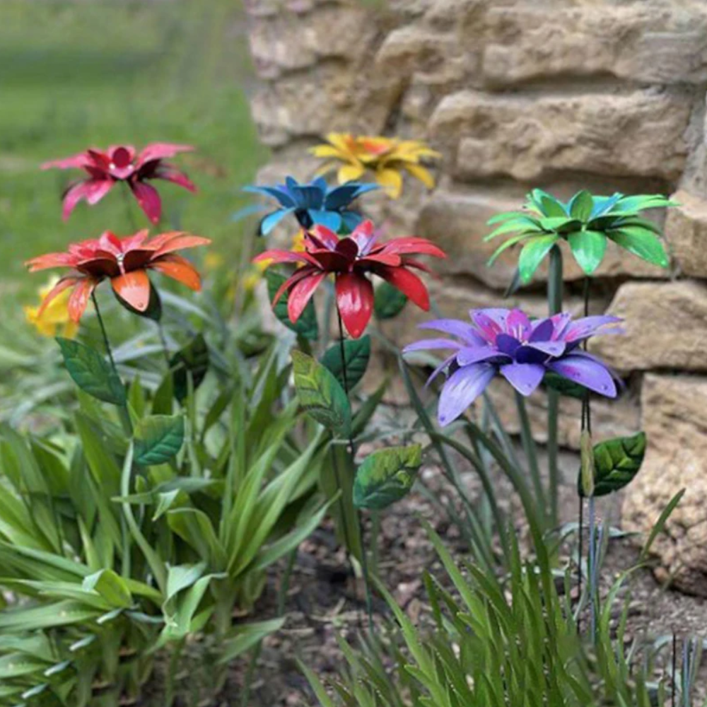 1Pc 8 Colors Metal Flowers Garden Stakes Indoor Outdoor Crafts Rustproof Iron Yard Art Lawn Decoration