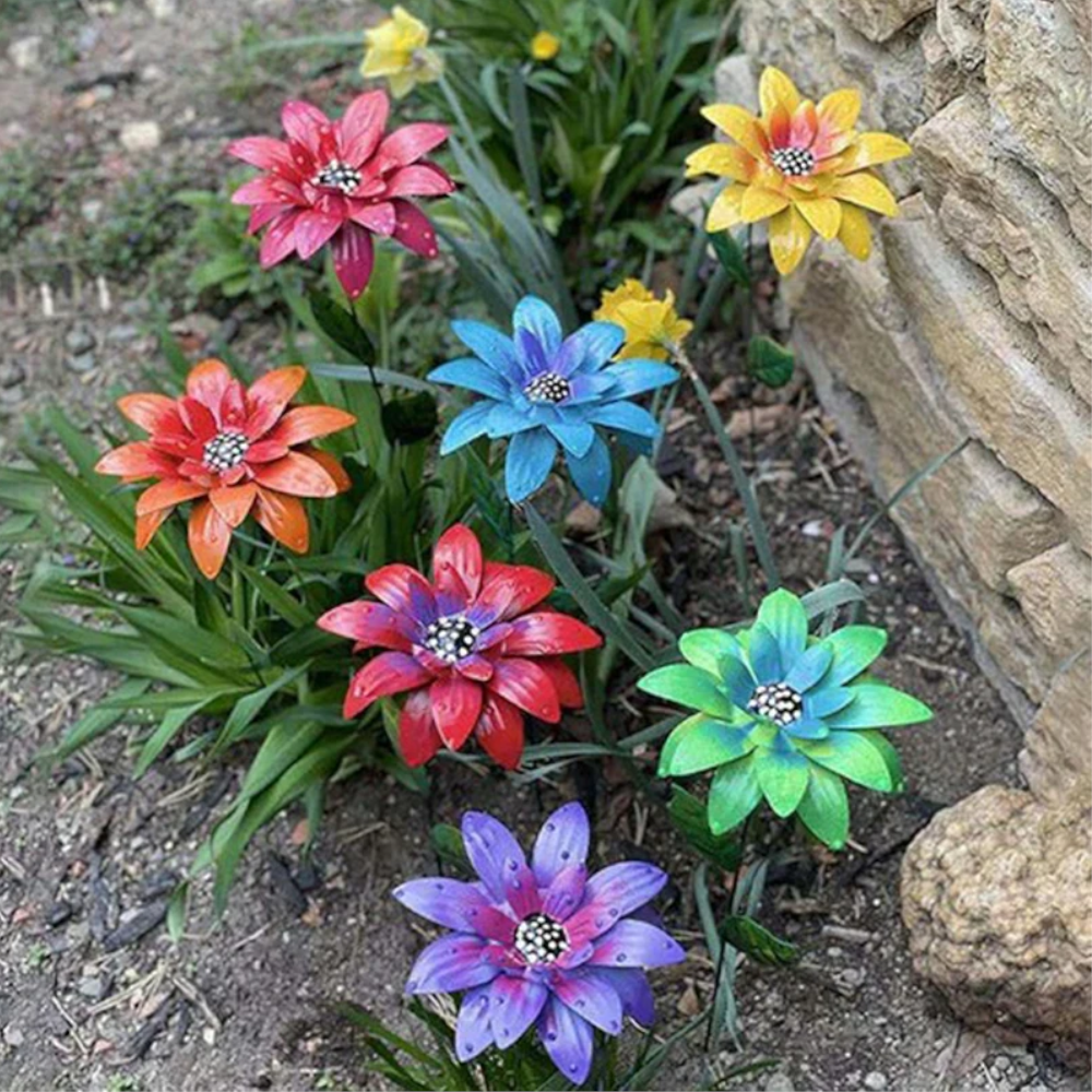 1Pc 8 Colors Metal Flowers Garden Stakes Indoor Outdoor Crafts Rustproof Iron Yard Art Lawn Decoration