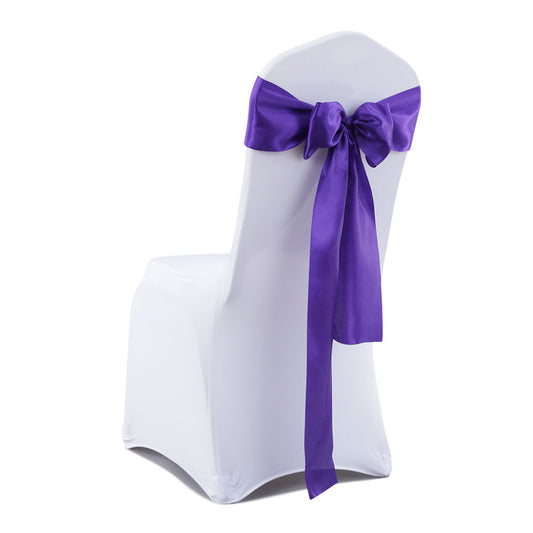 50X Table Runners Coloured Satin Chair Eggplant
