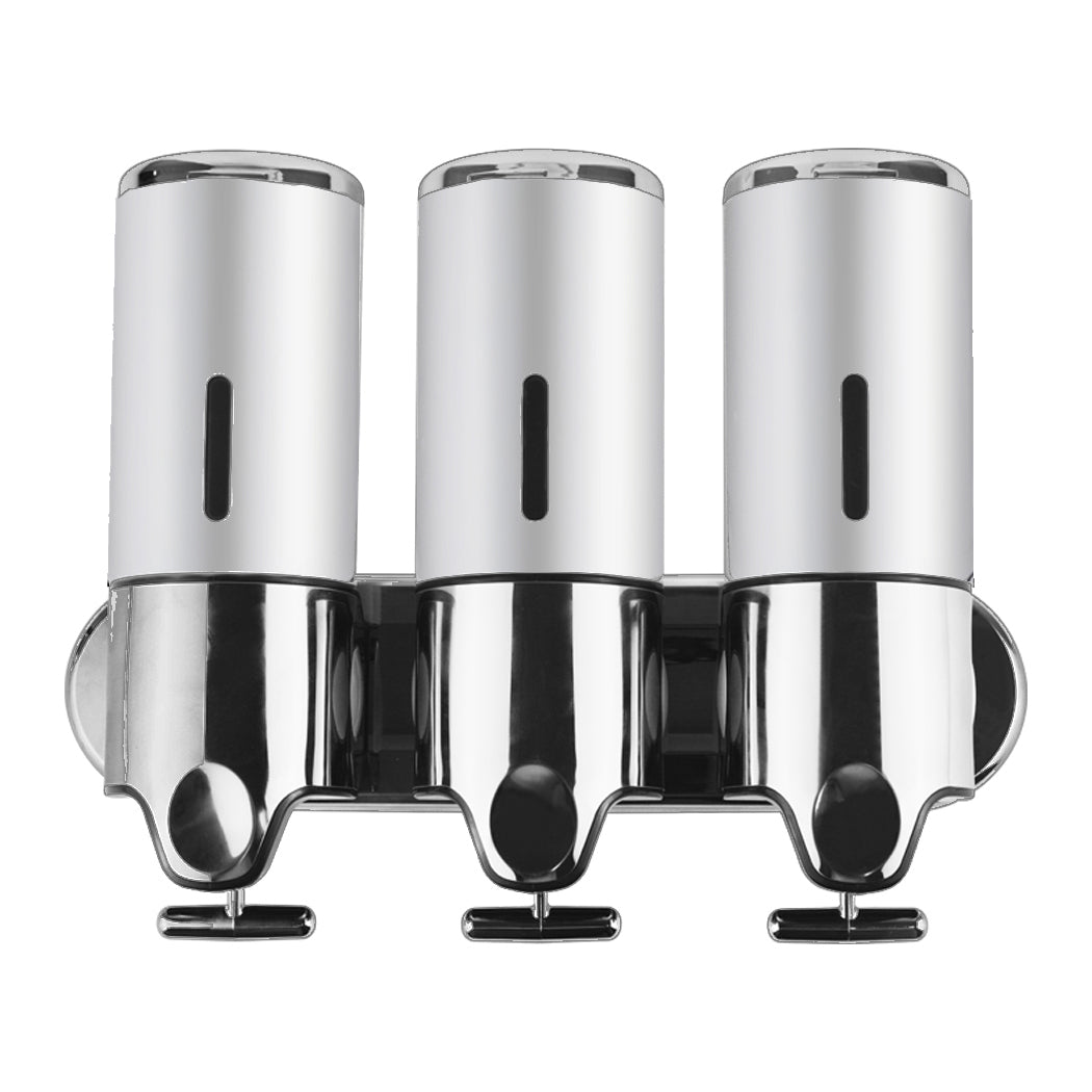 3 Bottles Bathroom Shower Soap Dispenser Silver Wall Mounted Liquid Holder