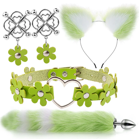 Cute Fox Tail Anal Plug Cat Ears Headbands Set Adult Games Nipple Clip Neck Collar Erotic Cosplay Sex Toys For Women