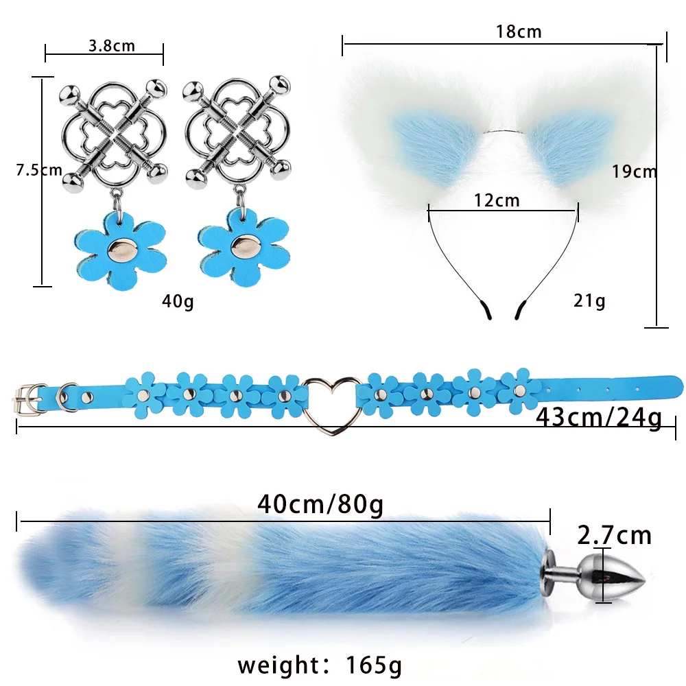 Cute Fox Tail Anal Plug Cat Ears Headbands Set Adult Games Nipple Clip Neck Collar Erotic Cosplay Sex Toys For Women