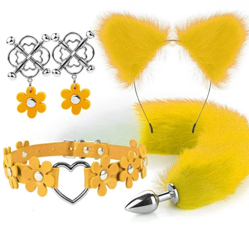 Cute Fox Tail Anal Plug Cat Ears Headbands Set Adult Games Nipple Clip Neck Collar Erotic Cosplay Sex Toys For Women