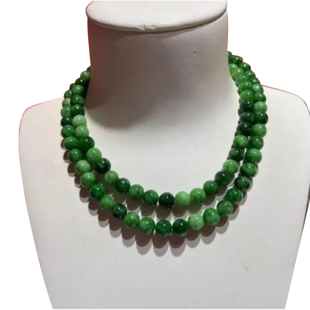 Round Bead Natural Stone Necklace With Emerald Beads Long Elegant Design