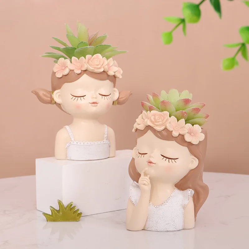 Creative Fairy Flower Pot Resin Desktop Balcony Gardening Micro Landscape Decoration Vase Succulent Pots Green Plants