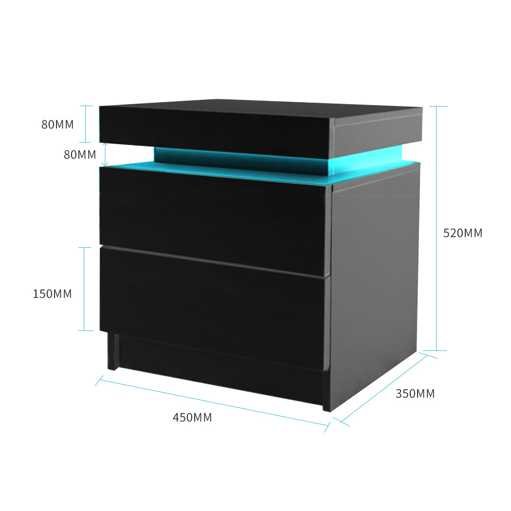 Bedside Tables Side With 2 Drawers Black Modern Storage For Bedroom Or Living Room