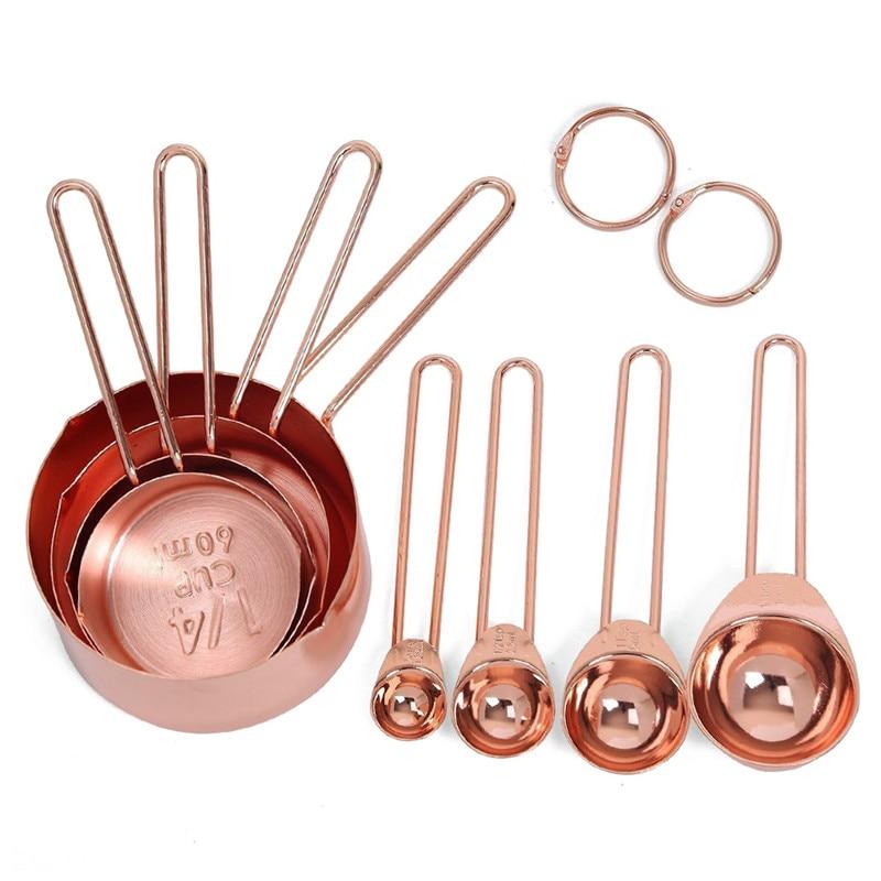 Set Of 8 Rose Gold Stainless Steel Measuring Cups Spoons Baking Tools